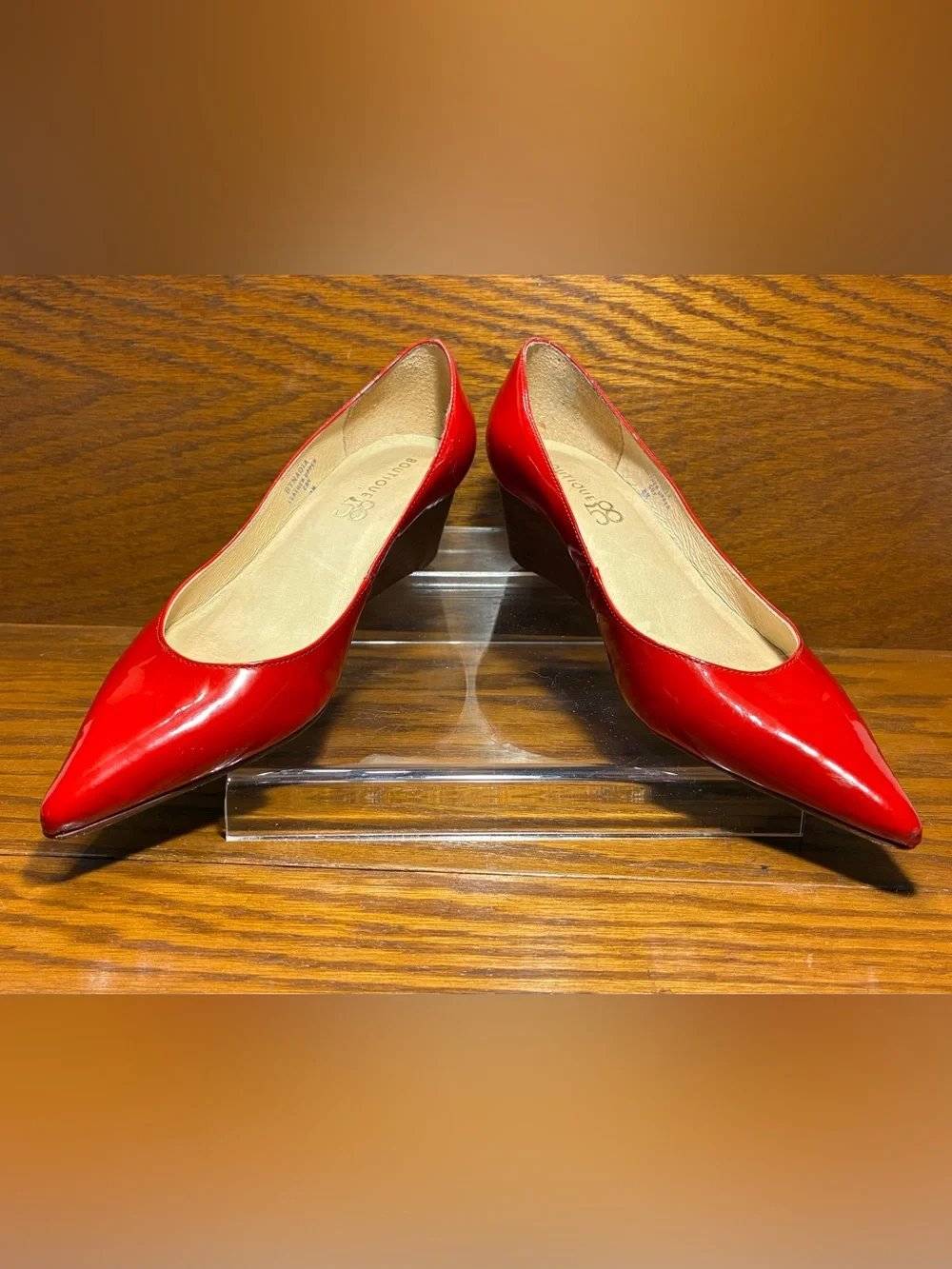 Boutique 58 Red Patent Leather Stacked Wedge Heels Made in Brazil Size 8